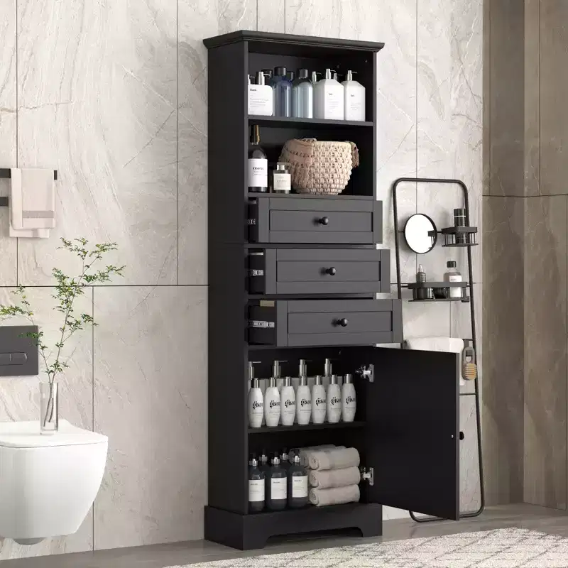 Whisen Verticle Storage Cabinet with Drawers and Adjustable Shelves for Bathroom, Study, Office and Interior
