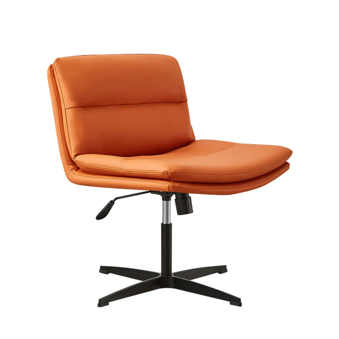 Beige Leather Armless Swivel Wide Office Chair