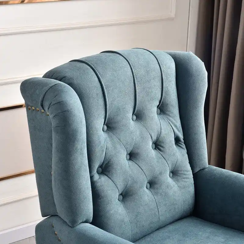 Push Back Recliner with Tufted Back and Wooden Legs