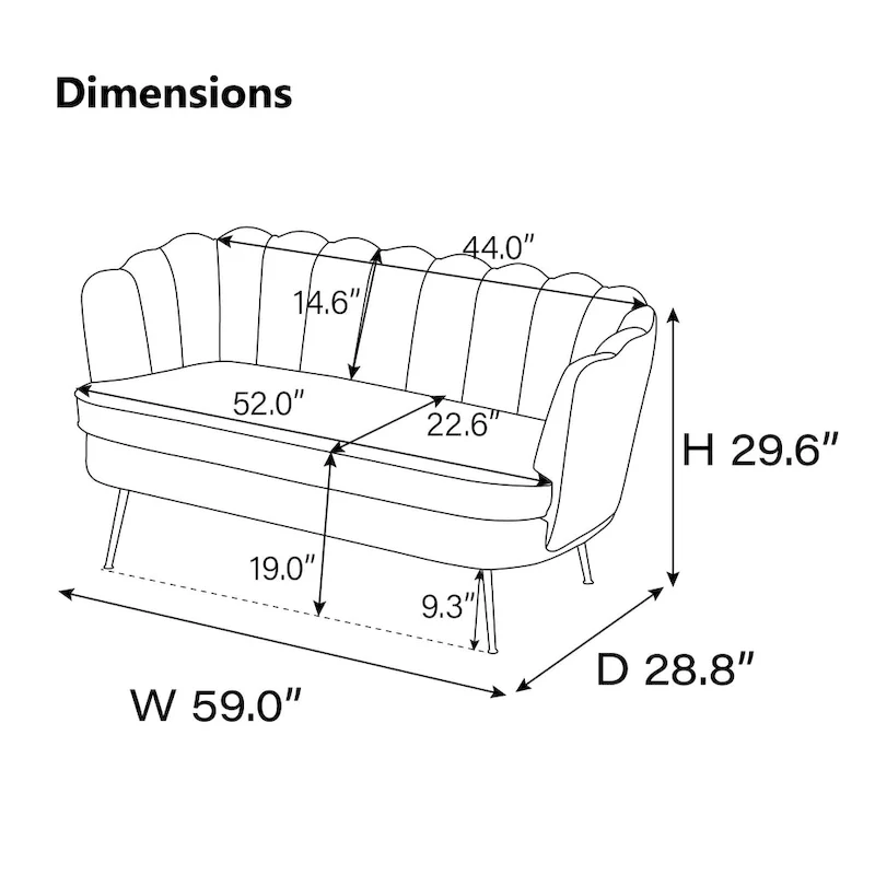 59W Mid-century Modern Tufted Loveseat Upholstered Sofa