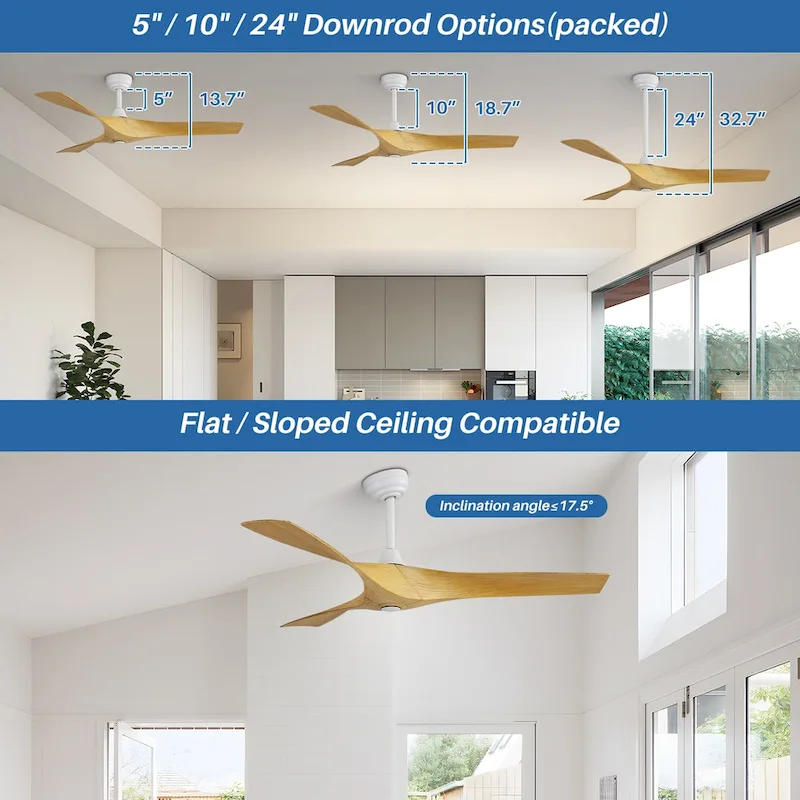 52 inch Modern Ceiling Fan without Lights, 3 Blades,Remote Control,Reversible Airflow - 52 inch