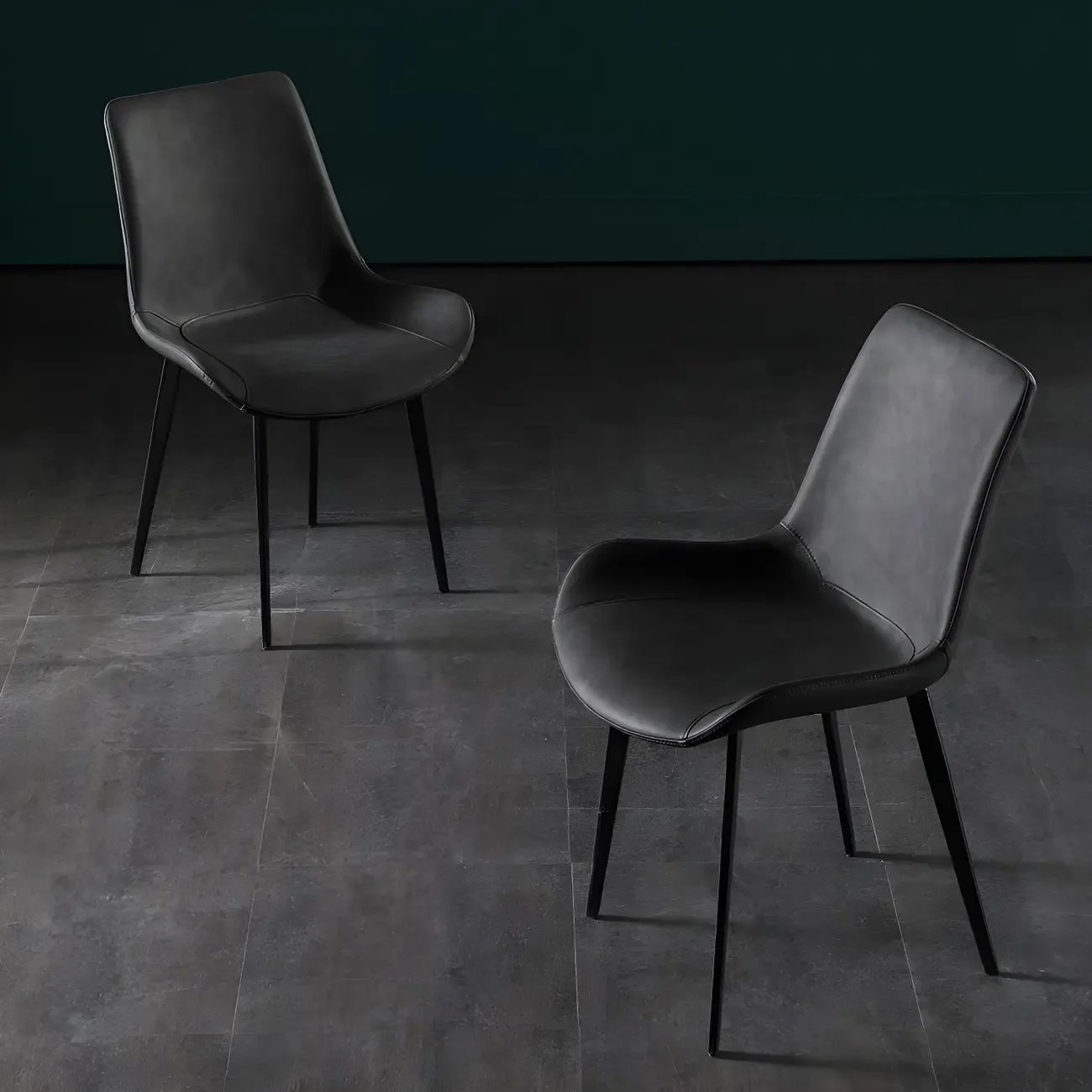 Industrial Modern Dining Chairs Set of 2 with Leather Upholstery