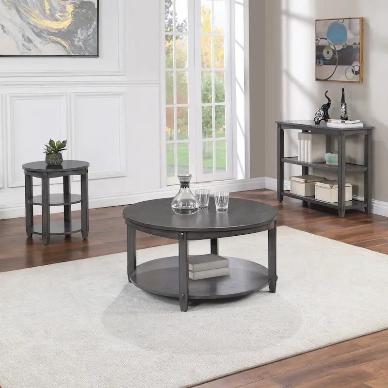 3-Shelf Round End Table – Slate Grey / Espresso, Wood, Single