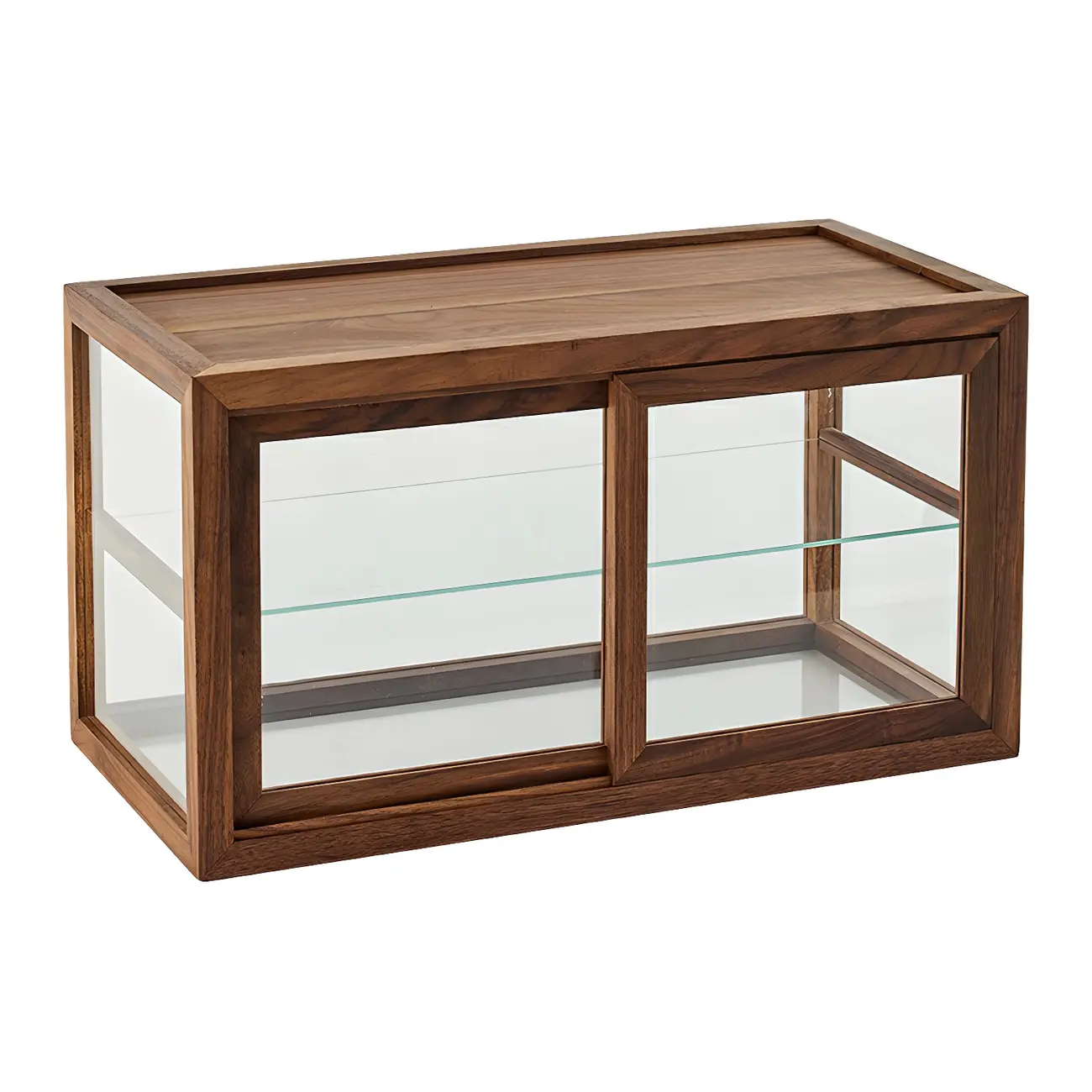 Rustic 2-tier Espresso Wood Display Cabinet for Table Top