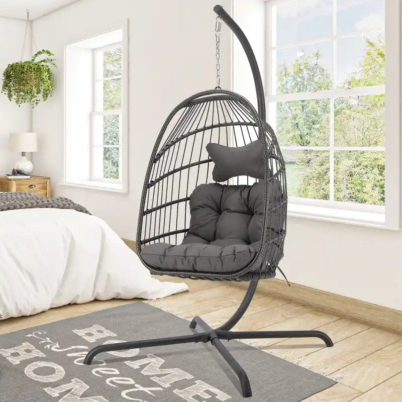 FINCATI Indoor Royal Oversized Hanging Egg Chair with Stand, 350 lbs Outdoor Egg Swing Chair with Stand, Cozy Egg Chair Swing