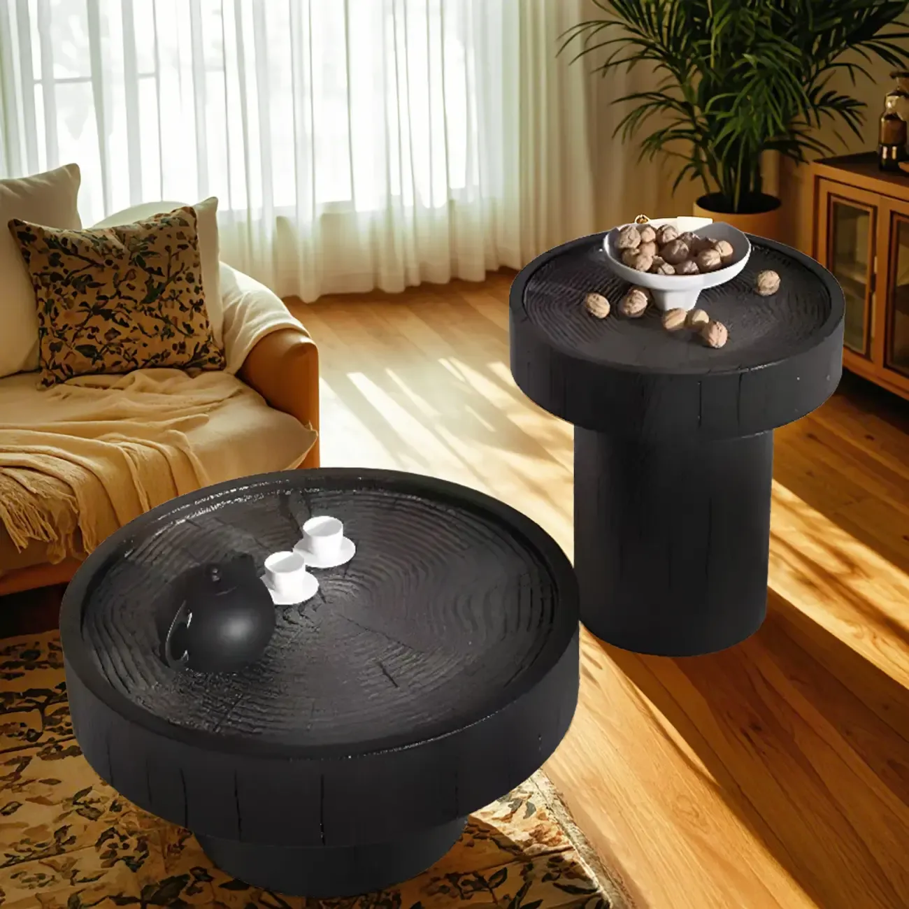 Modern Solid Wooden Black Coffee Table with Unique Design
