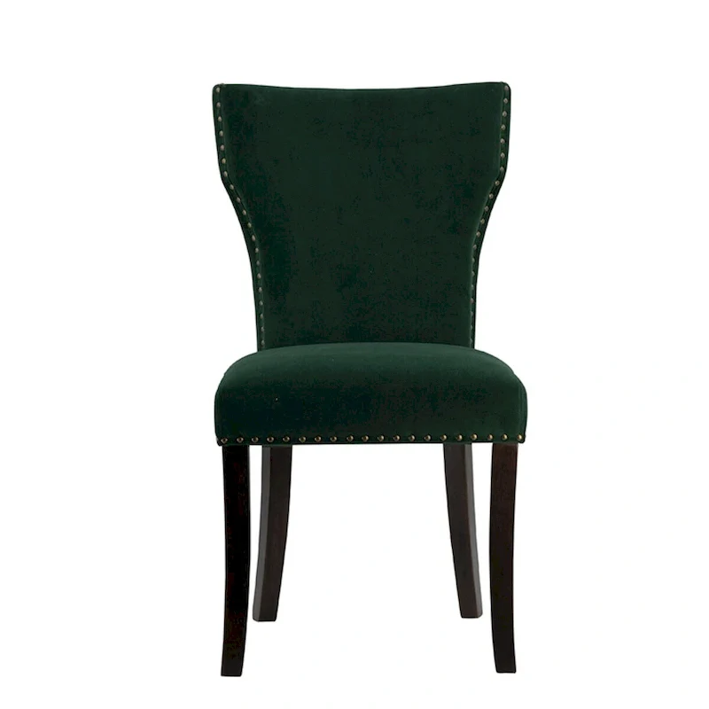 Velvet Armless Nail Head Wooden Dining Chairs 37 Green and Brown 2Ct