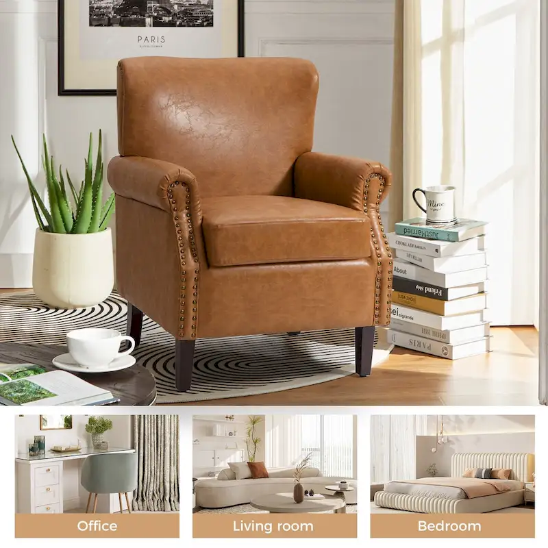 Levi Vegan Transitional Armchair with Rolled Arms Set of 2