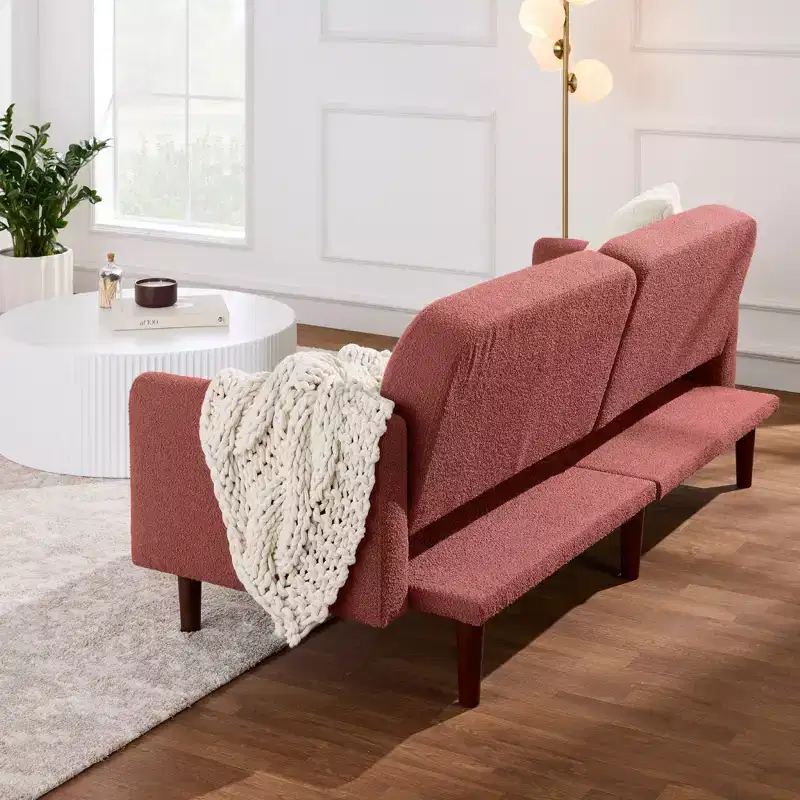 Best Choice Products Curved Convertible Futon, Boucle Fabric Split-Back Sleeper Bed