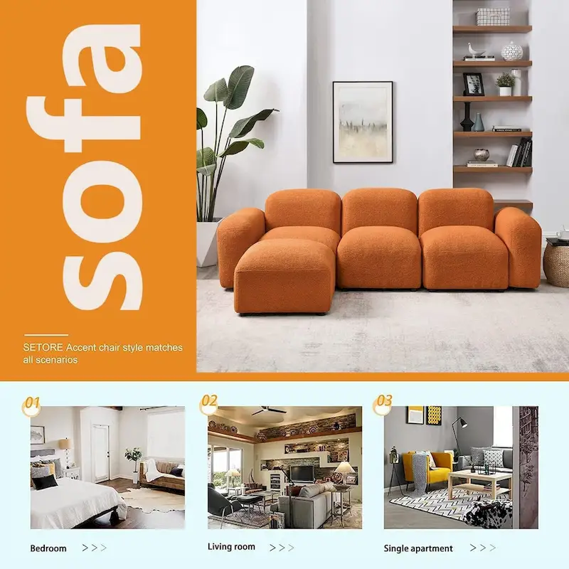 L-Shaped Modular Sectional Sofa with Chaise Lounge, 3-Seat