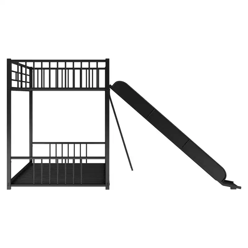 Modern Style Twin over Twin Metal Bunk Bed with Slide, Easy to Assemble