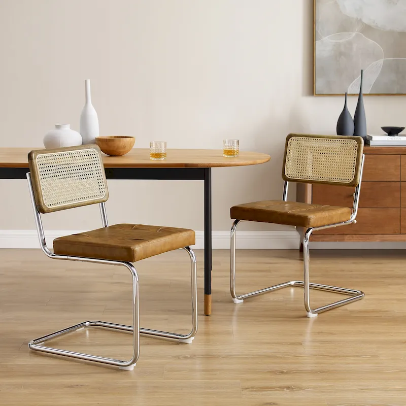 Black Faux Leather Cantilever Dining Chairs Set of 2