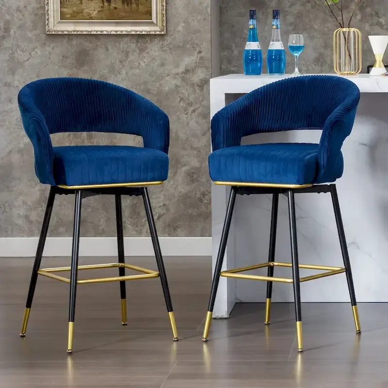 Velvet Upholstered Set of 2 Swivel Barstool With Backs - 22.2 in. W X 21.5 in. D X 40 in. H