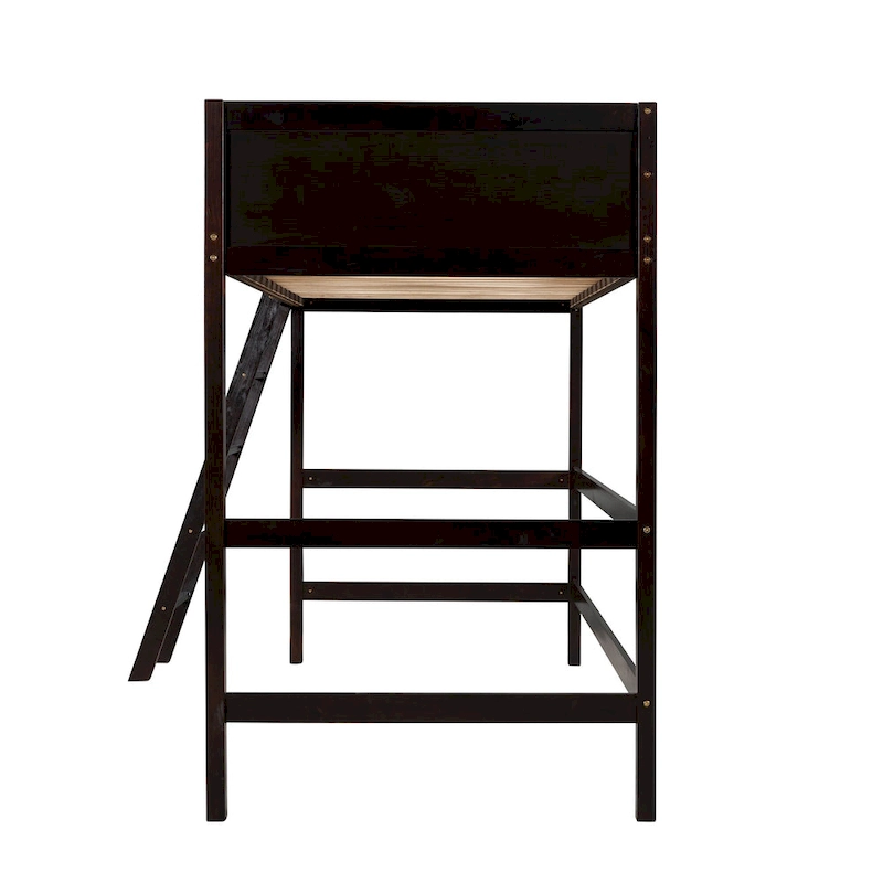 Twin Solid Wood Loft Bed with Ladder & Fence