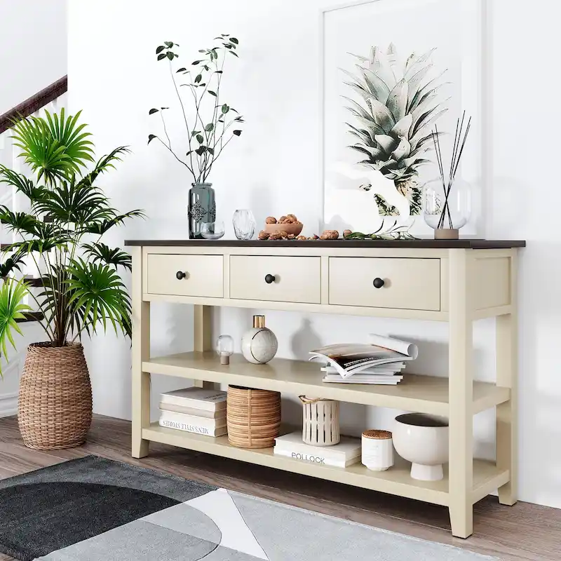 3-Tier Narrow Console Table with X-Frame Legs