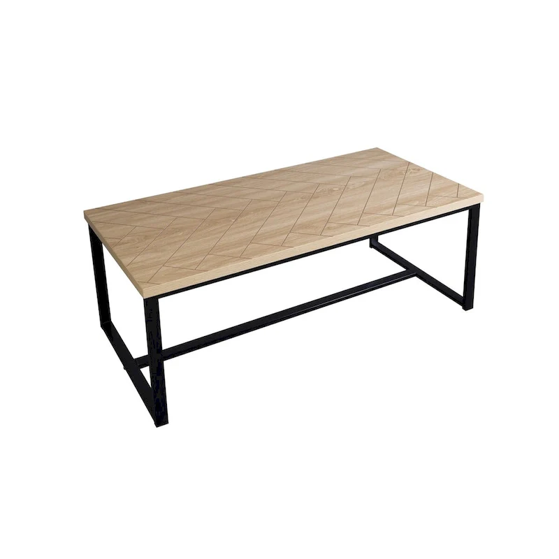Natural Wood Coffee Table - Black Metal Legs 39