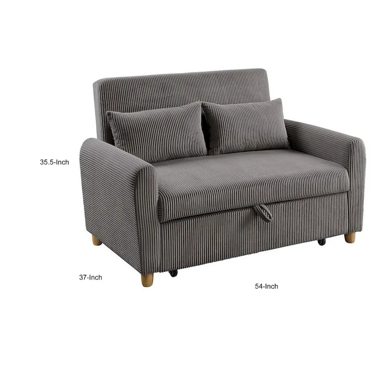 54 Inch Convertible Sleeper Loveseat, Round Arms, 2 Pillows, Brown