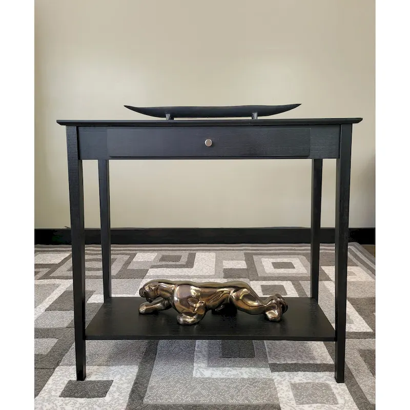 Solid Bamboo 2-Tier Console Table with Drawer