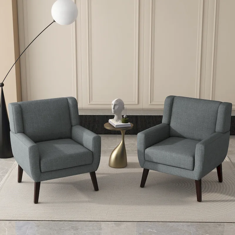 Linen Upholstered Accent Chair Wingback Armchair Set of 2