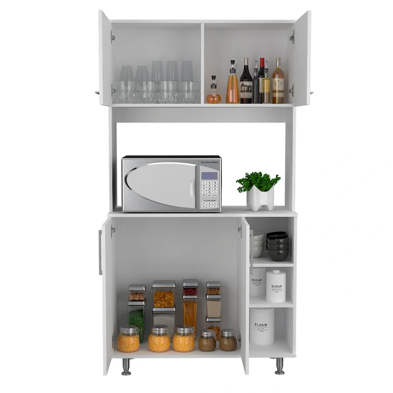 95 Inch Pantry Cabinet with Double Cabinets and Open Shelves