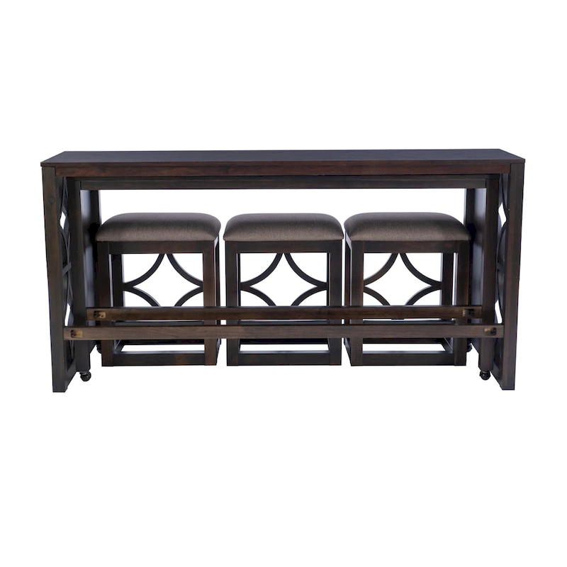 Crewson Wood 2-Piece Nesting Rolling Console with 3 Stools