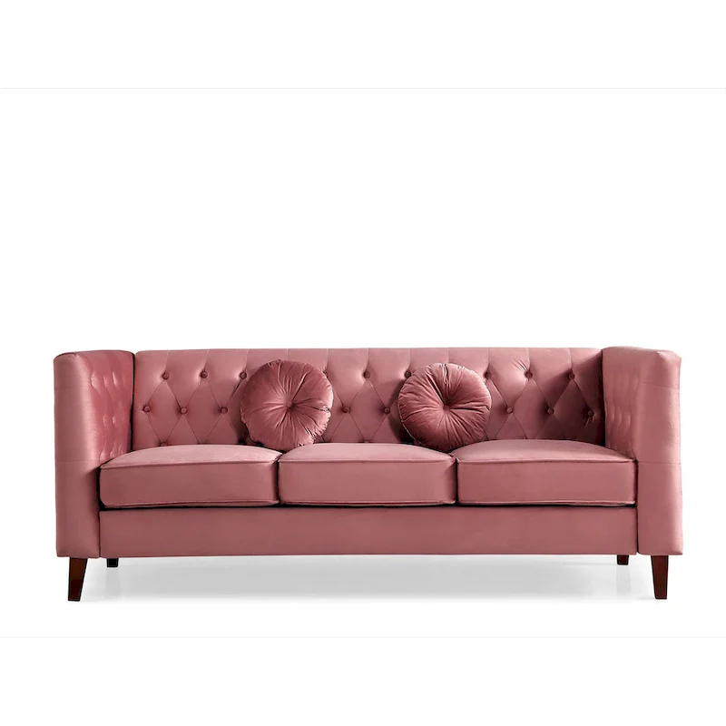 US PRIDE FURNITURE Velvet Classic Chesterfield Sofa with Wood legs