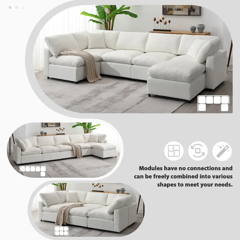 Modular Chenille Cloud Sofa Bed, Convertible U Shaped Sleeper Sofa
