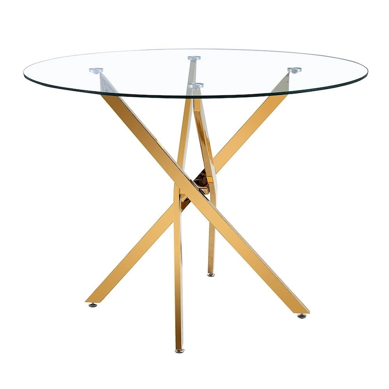 Round Glass Dining Table with Gold Star Base (36) - 29.5H x 36W x 36D