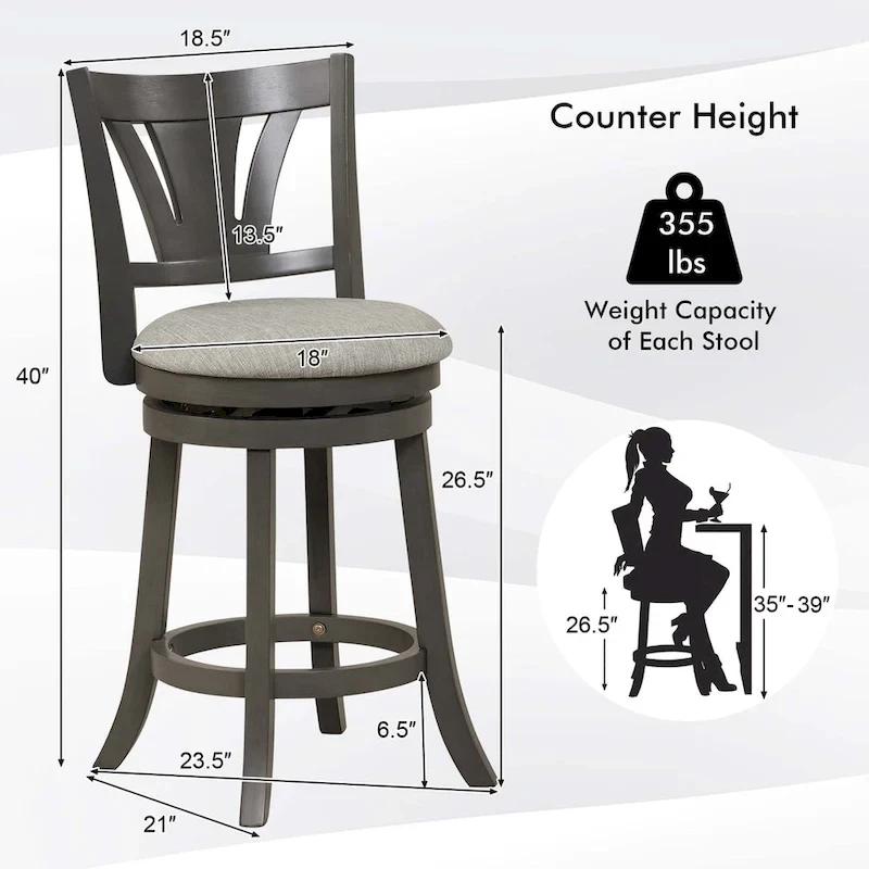 1/2/4 PCS 26.5  Swivel Bar Stool Counter Height w/ Rubber Wood Legs