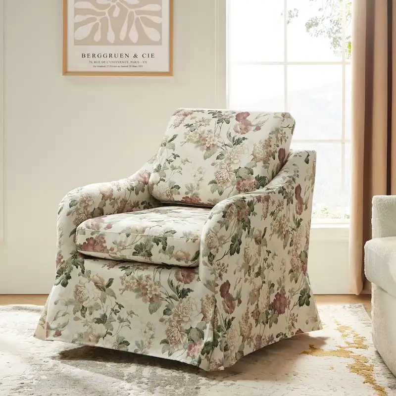 Alois Floral Slipcover Swivel Accent Chair with Removable Cushion by HULALA HOME