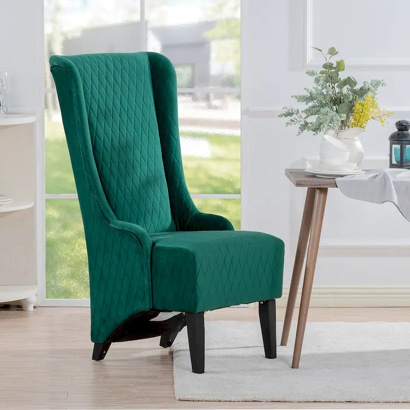 Upholstered Velvet Accent Chair with High Wingback and Wooden Legs