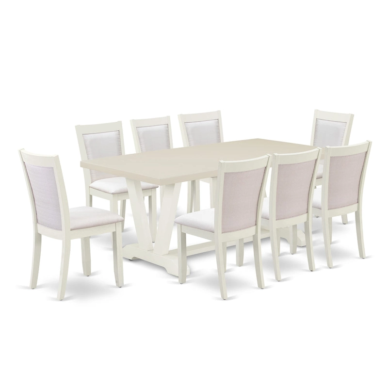 East West Furniture Dining Table Set- a Wooden Table and Cream Linen Fabric Parsons Chairs, Linen White(Pieces Options)