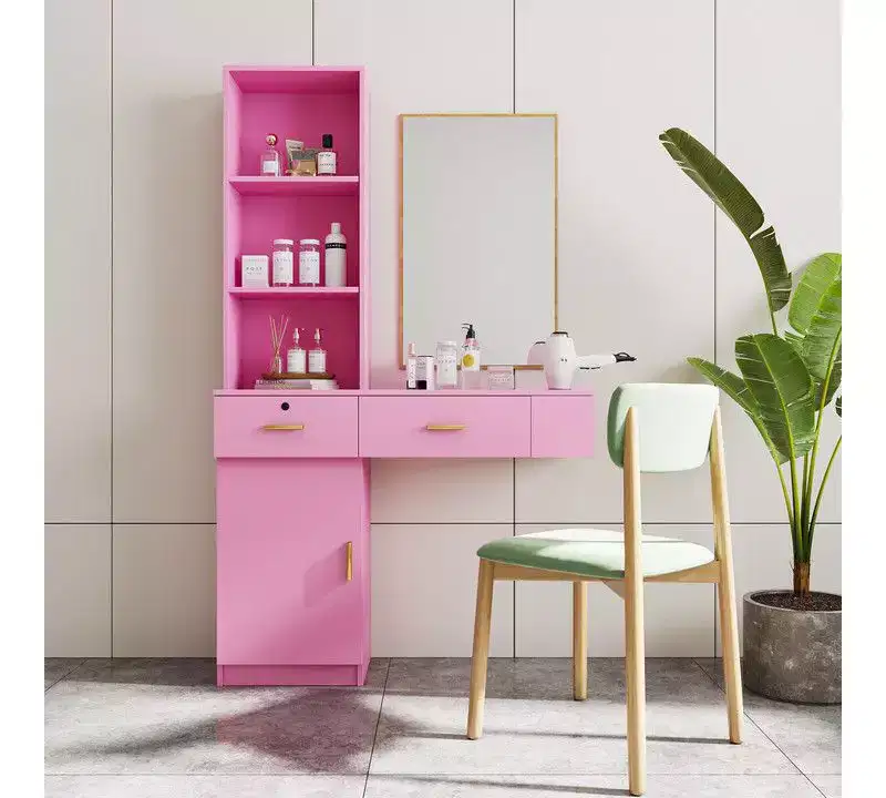 Pink Lighted Vanity Table with Mirror, for 1