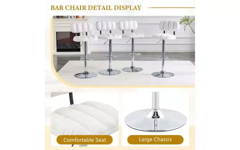 Black / White Adjustable Height Bar Stool, PU Leather, Low Back, Armless, Set of 2