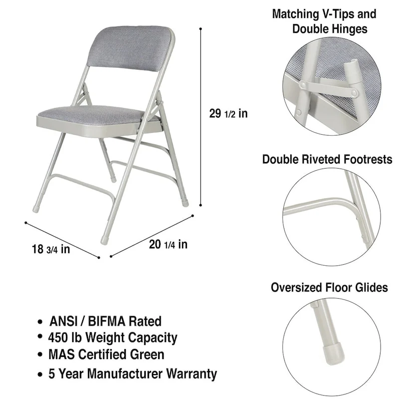 Hampden Furnishings Bernadine Collection Fabric Triple Brace Folding Chair, Pack of 4