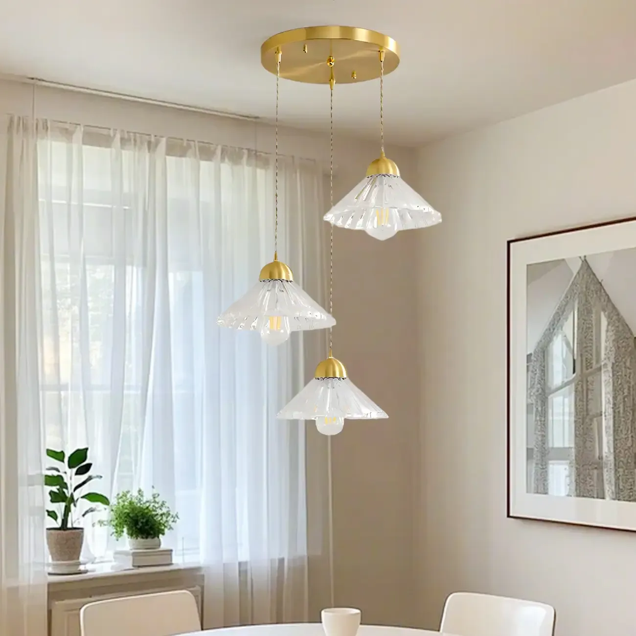 Modern Clear Glass Cluster Cone Pendant Light for Living Room
