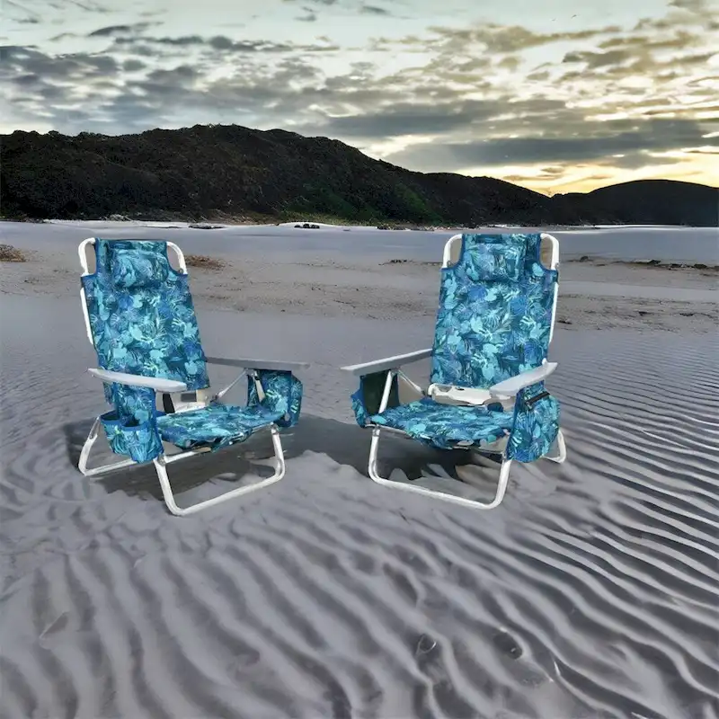 Adjustable Backrest Folding Beach Chair with Pillow