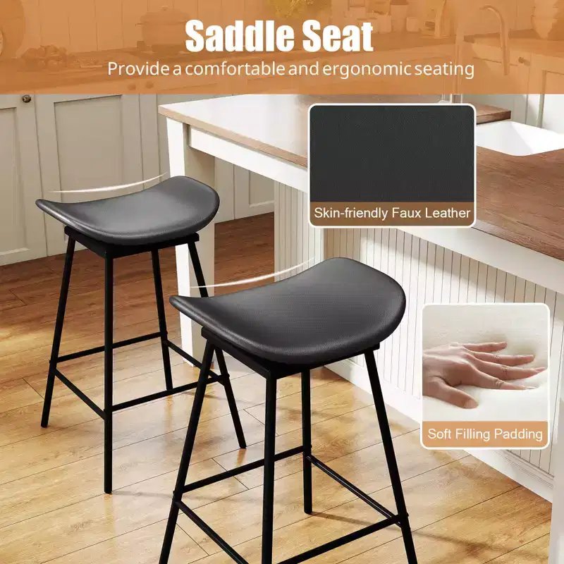 Costway Swivel Barstools Set of 2/4 Faux Leather Upholstered Backless Bar Height Chairs Black/Brown