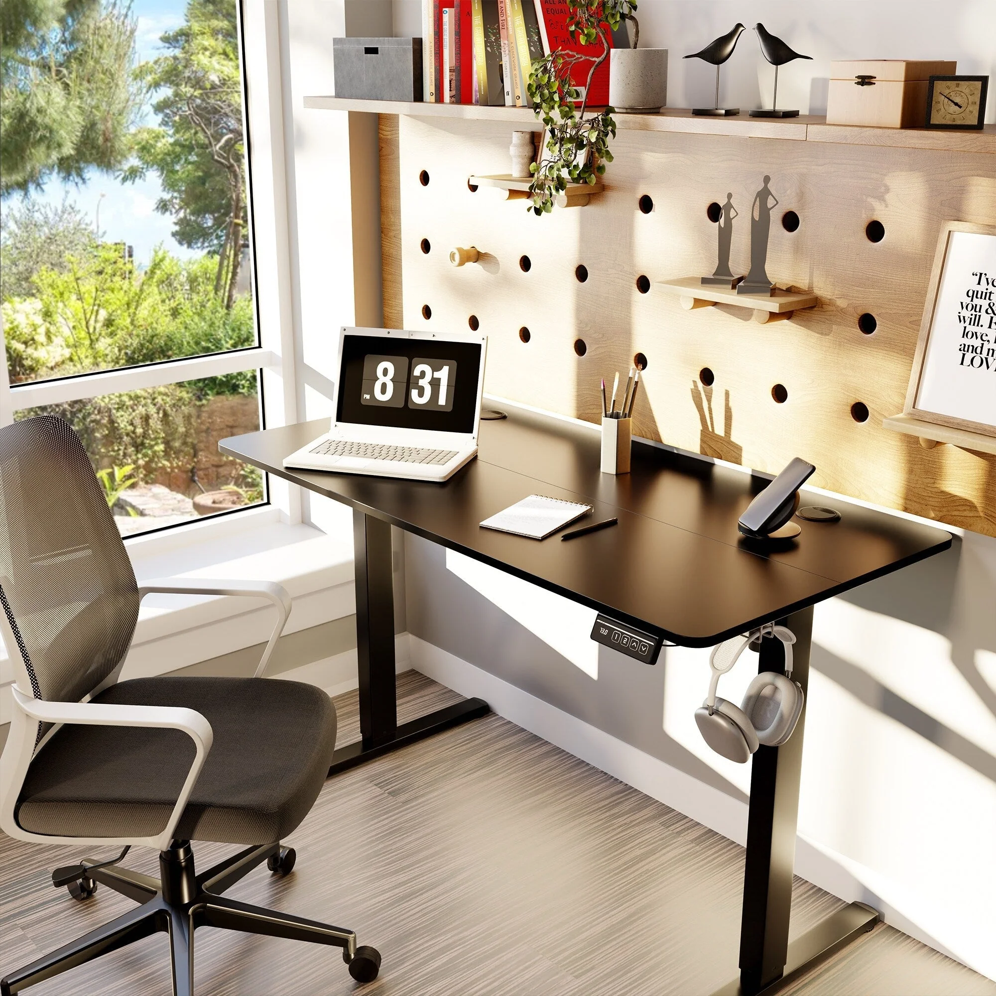 Futzca Height Adjustable Electric Standing Desk Sit Stand Computer Stand up Desk with Splice Board