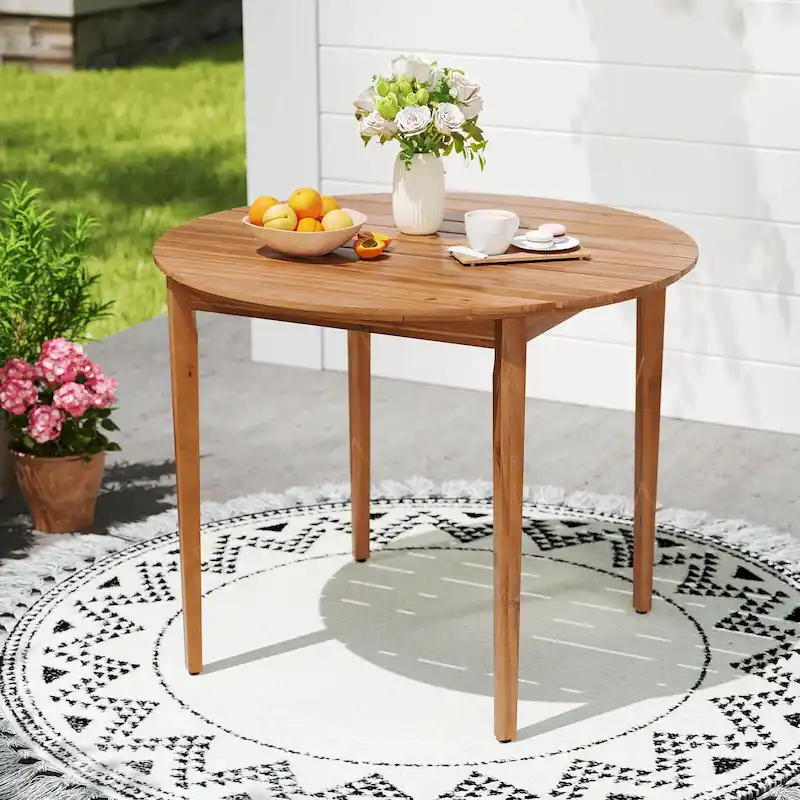 Round Outdoor Dining Table for 4 People 36 inch Acacia Wood - See Details