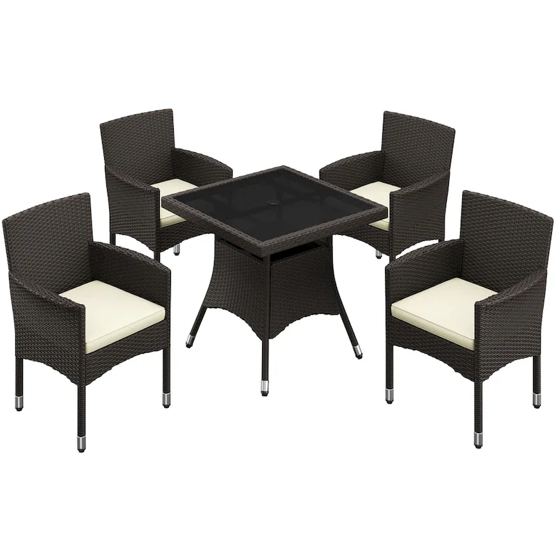 Yaheetech 5-Piece Indoor& Outdoor HDPE Rattan Dining Set with Cushions for Patio, Garden, Backyard - N/A