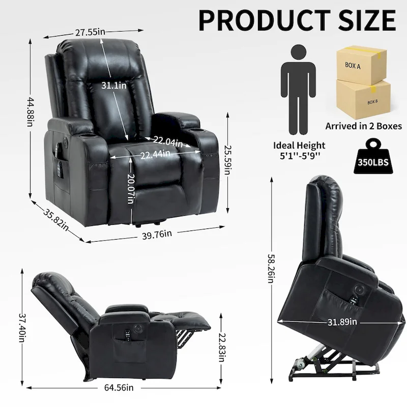 Black Power Lift Recliner with Massage, Heat & Heavy Duty Frame