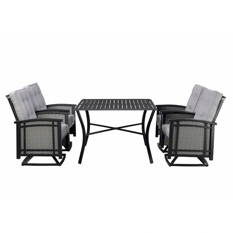 5pc Aluminum and Wicker Swivel Rocking Palmetto Patio Dining Set with Cushions - N/A
