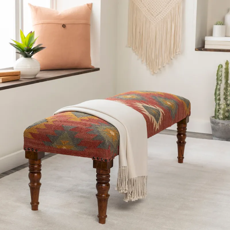 Livabliss Anupama Southwestern Upholstered Jute Bench