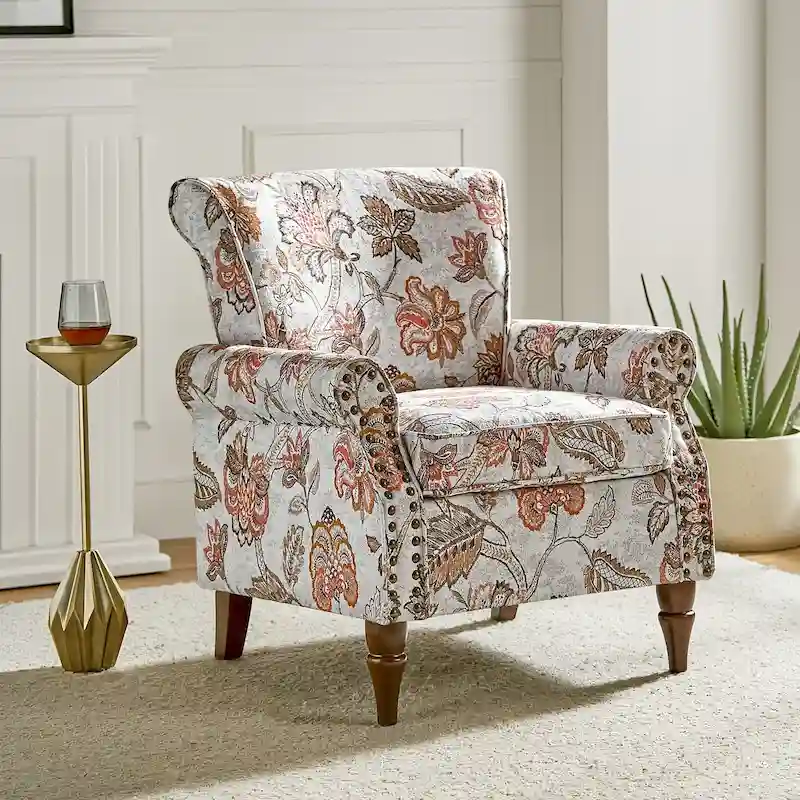 Nyctelius Traditional Polyester Accent Chair with Rolled Arms and Nailhead Trim by HULALA HOME