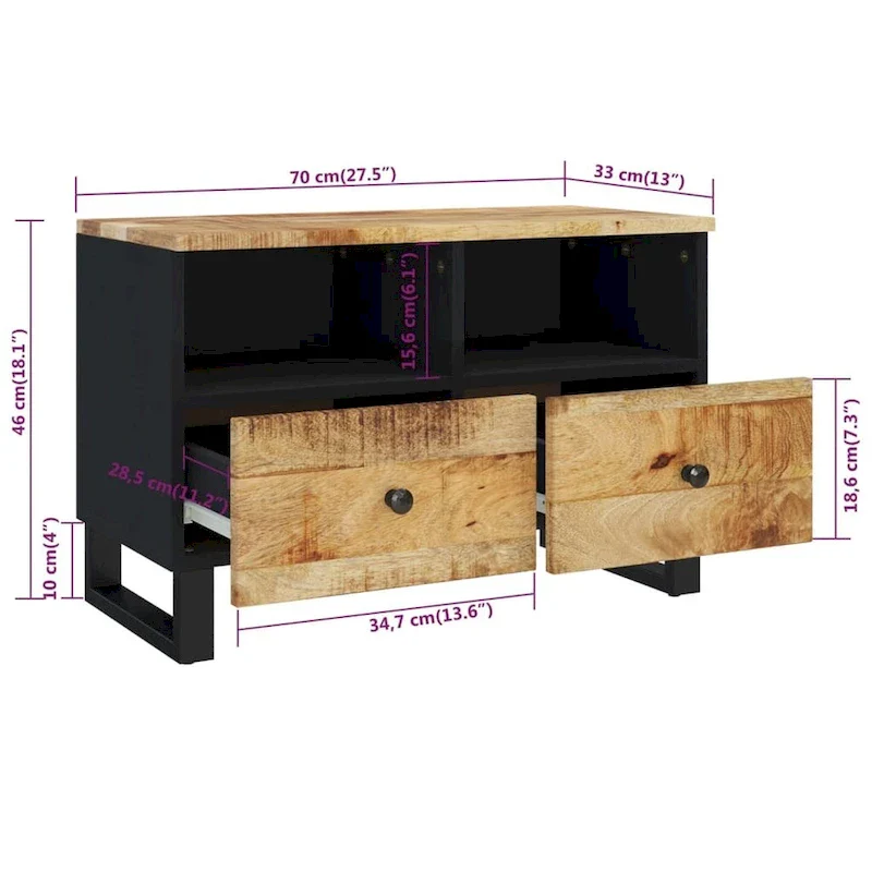 TV Stand 27.6x13x18.1 Solid Wood Mango