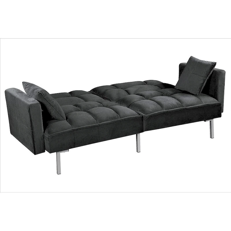 Regal Convertible Sleeper Sofa Bed Velvet Pull Out Couch with Mid-Century Style Tufted Design and Metal Legs