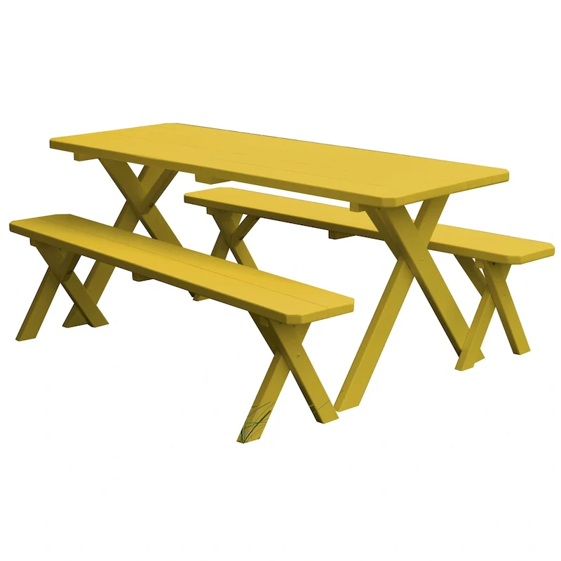 Pine 5' Cross-Leg Picnic Table with 2 Benches
