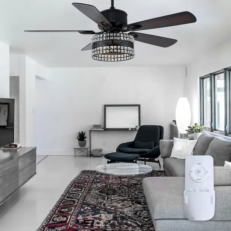 Oaks Aura Geneva 52in. Modern Classic Reversible Glam Crystal Ceiling Fan with Lights, 6-Speed Fan Lights with Remote - 52