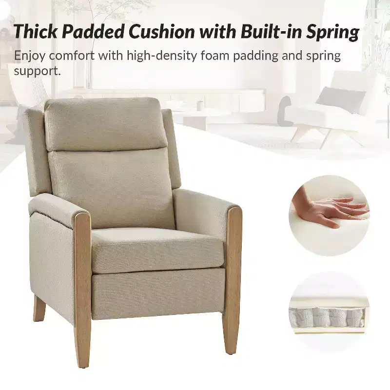Upholstered Push Back Recliner, Set of 2 — Beige / Blue / Grey / Stripe